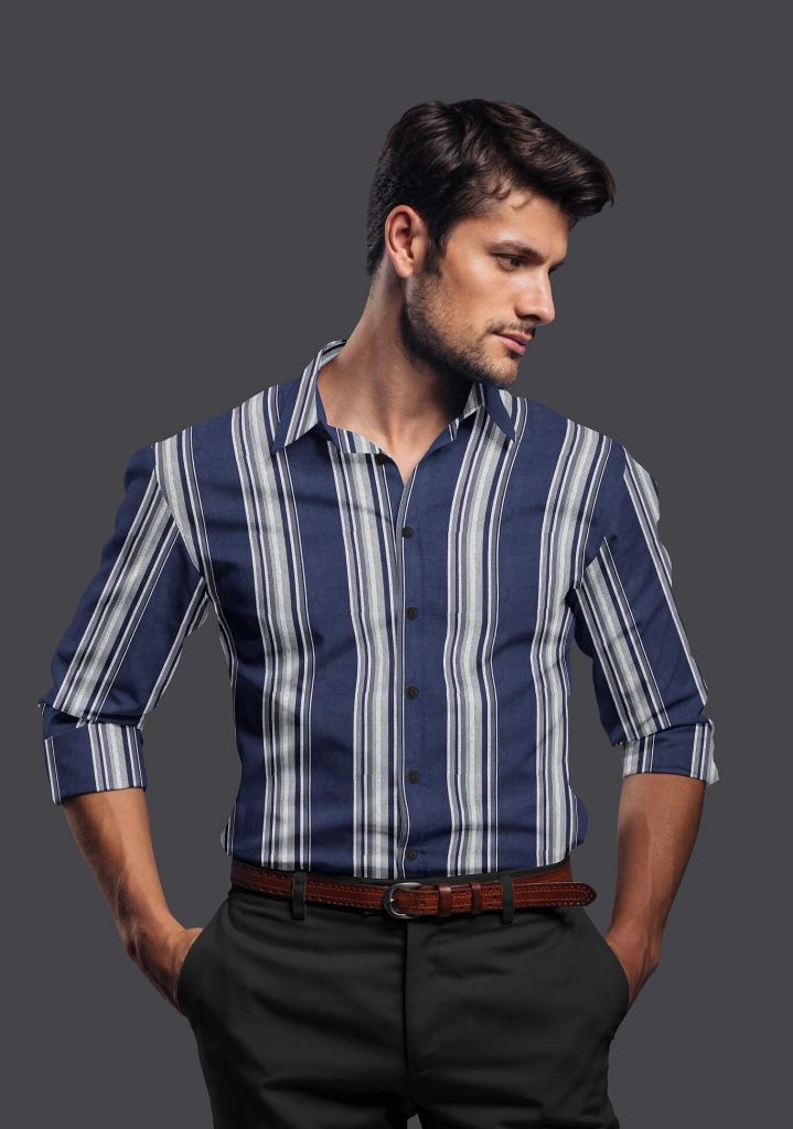 Blue Cotton Striped Full Sleeves Shirt