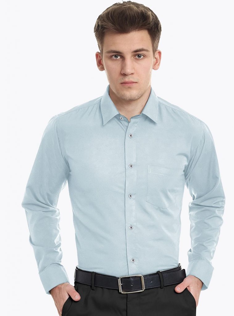 Blue Plain Cotton Full Sleeves Shirt