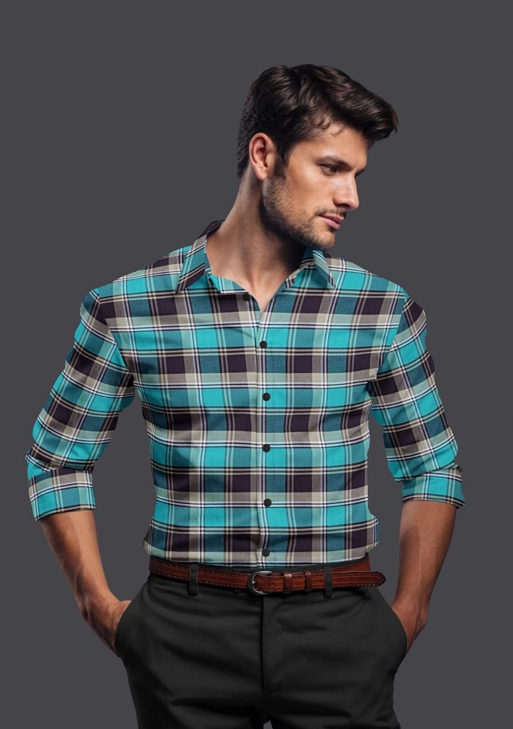 Green Cotton Checkered Full Sleeves Shirt