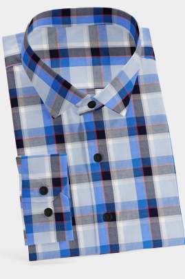 Blue Cotton Checkered Full Sleeves Shirt 0