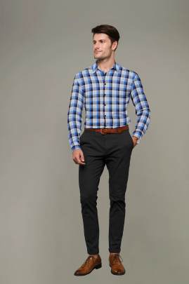 Blue Cotton Checkered Full Sleeves Shirt 2