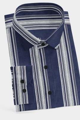 Blue Cotton Striped Full Sleeves Shirt 0