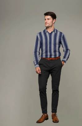 Blue Cotton Striped Full Sleeves Shirt 2