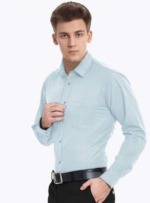 Blue Plain Cotton Full Sleeves Shirt 3