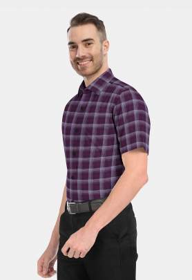 Brown Cotton Checkered Half Sleeves Shirts