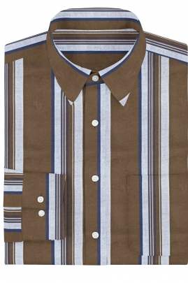 Dark Brown Cotton Striped Full Sleeves Shirt 0