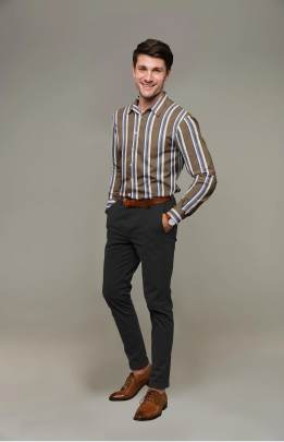 Dark Brown Cotton Striped Full Sleeves Shirt 3