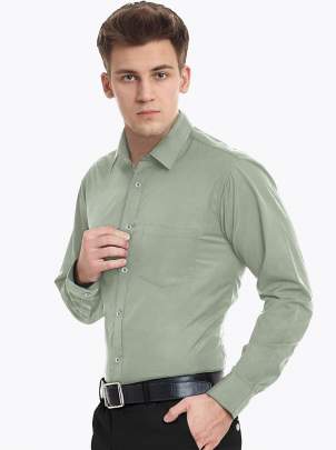 Green Plain Cotton Full Sleeves Shirt 3