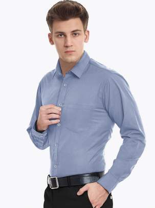 Grey Plain Cotton Full Sleeves Shirt 3