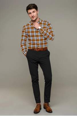 Orange Cotton Checkered Full Sleeves Shirt 2