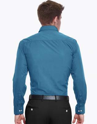 Peacock Blue Plain Cotton Full Sleeves Shirt 1