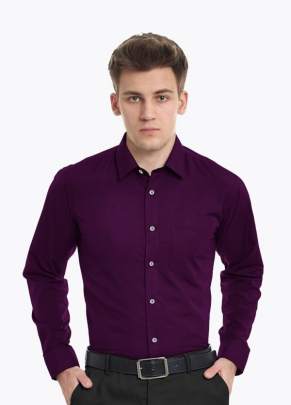 Purple Plain Cotton Full Sleeves Shirt