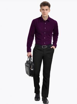 Purple Plain Cotton Full Sleeves Shirt 2