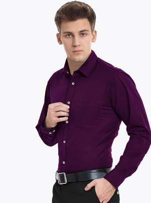 Purple Plain Cotton Full Sleeves Shirt 3