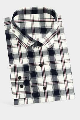 White and Blue Cotton Checkered Full Sleeves Shirt 0