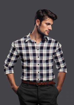 Black Cotton Checkered Full Sleeves Shirt