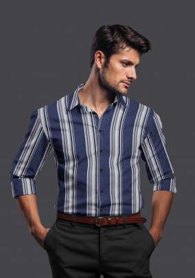 Blue Cotton Striped Full Sleeves Shirt