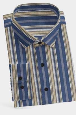 Blue Cotton Striped Full Sleeves Shirt 0