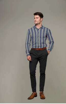 Blue Cotton Striped Full Sleeves Shirt 2