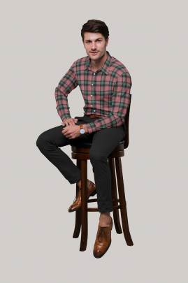 Brown Cotton Checkered Full Sleeves Shirt