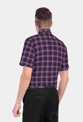 Brown Cotton Checkered Half Sleeves Shirts 0