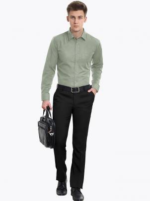 Green Plain Cotton Full Sleeves Shirt 2