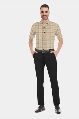 Light Brown Cotton Checkered Half Sleeves Shirts 1