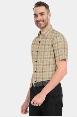 Light Brown Cotton Checkered Half Sleeves Shirts 2