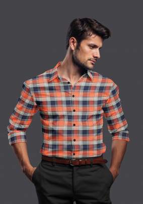 Orange Cotton Checkered Full Sleeves Shirt