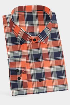 Orange Cotton Checkered Full Sleeves Shirt 0