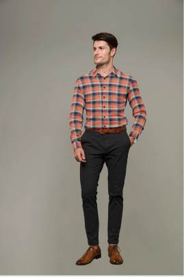 Orange Cotton Checkered Full Sleeves Shirt 2