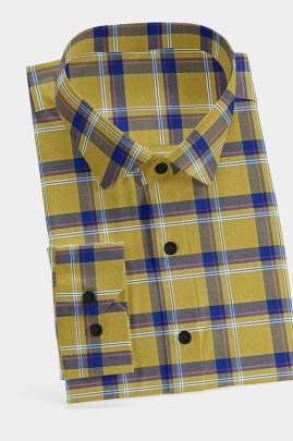 Yellow with Navy Blue Cotton Checkered Full Sleeves Shirt 0