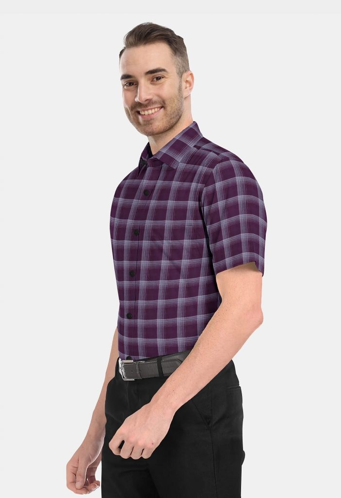 Brown Cotton Checkered Half Sleeves Shirts