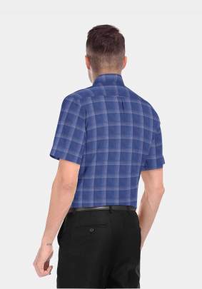 Navy Blue Cotton Checkered Half Sleeves Shirts 0